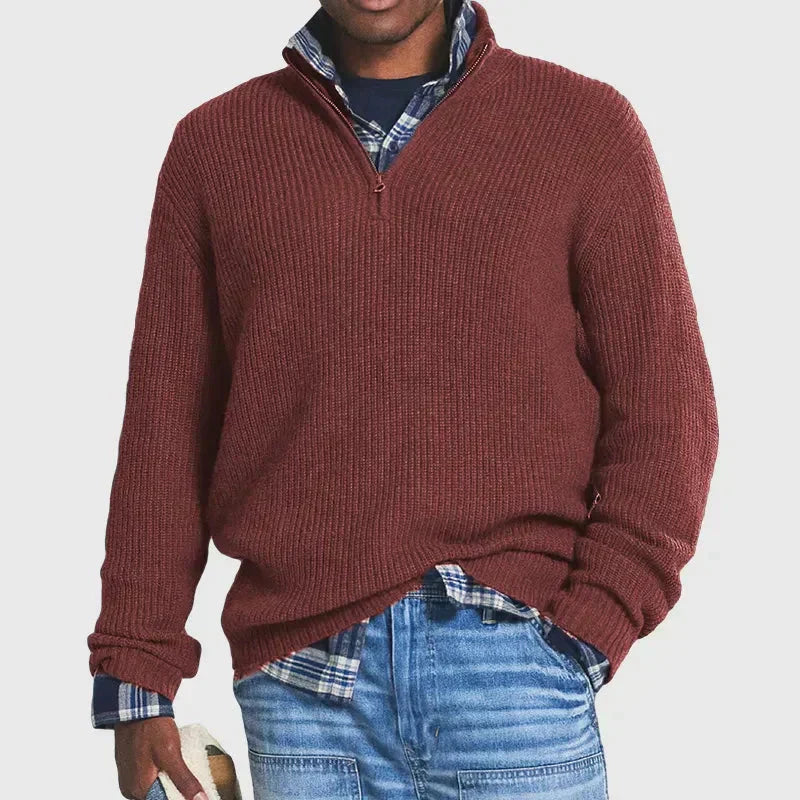 Men's - Ribbed Knitted Jumper - Cosy Style