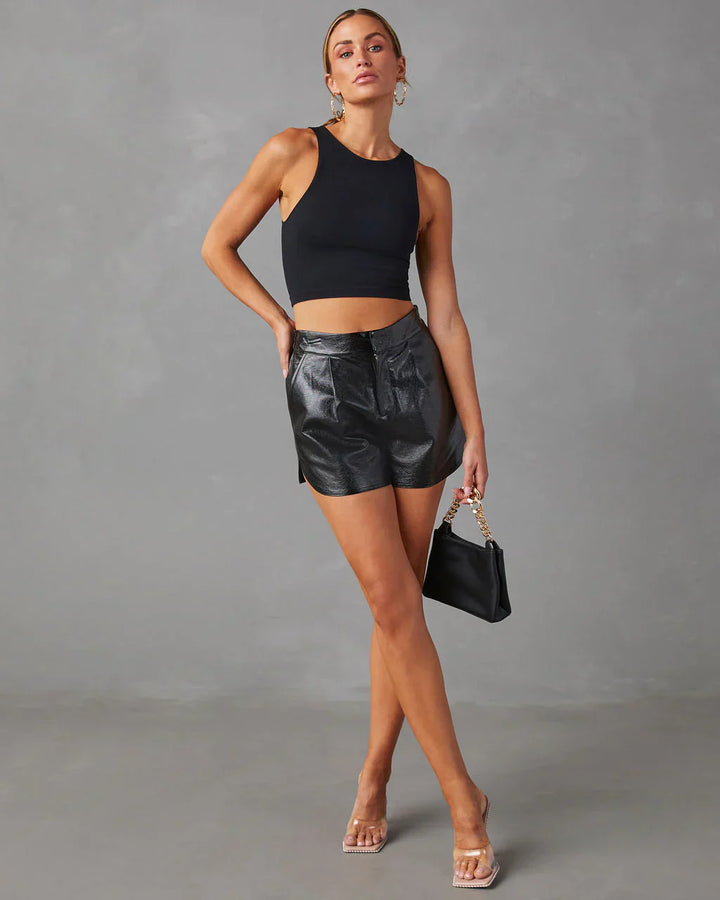 Ladies' imitation leather shorts with pockets