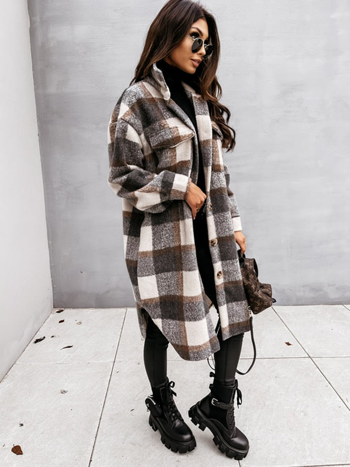 Oversized chequered button-down jacket