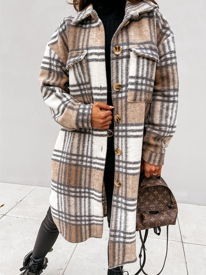 Oversized chequered button-down jacket