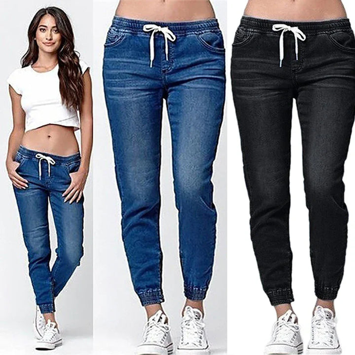 Women's jeans with low waist and bow