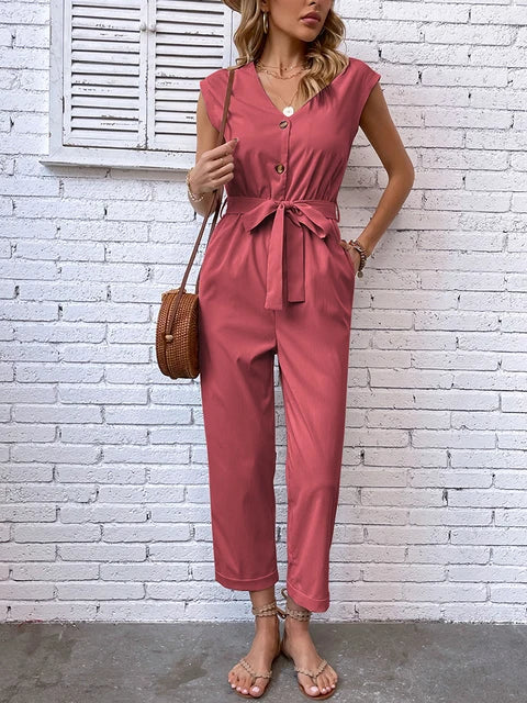 Trendy short-sleeved jumpsuit with cropped trousers