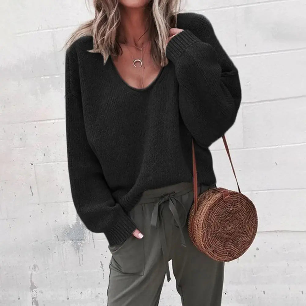 Loose V-neck knitted Top Jumper