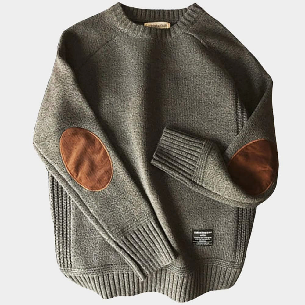 Men's - Cashmere Knitted Sweater - Cozy Winter Style with Elbow Patches