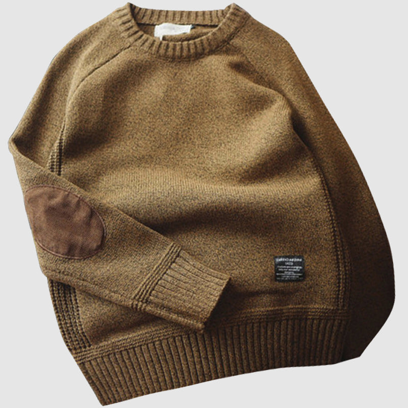 Men's - Cashmere Knitted Sweater - Cozy Winter Style with Elbow Patches