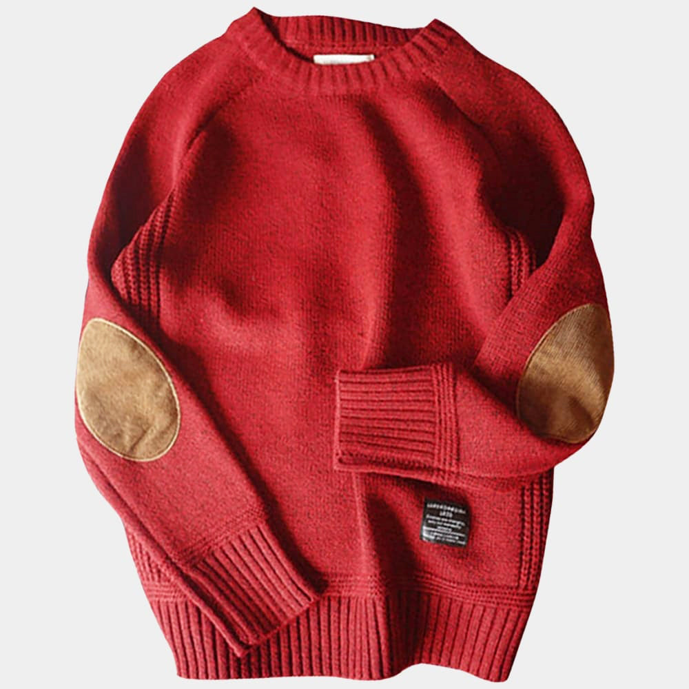 Men's - Cashmere Knitted Sweater - Cozy Winter Style with Elbow Patches