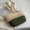 Ladies shoulder bag with large capacity handmade from knitted kit fabric and straw