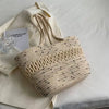 Ladies shoulder bag with large capacity handmade from knitted kit fabric and straw