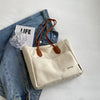 Ladies canvas handbag with PU leather strap and large capacity