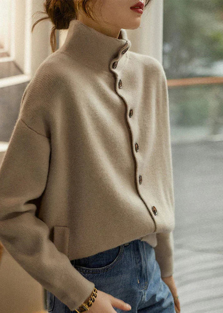 Turtleneck jumper with button placket