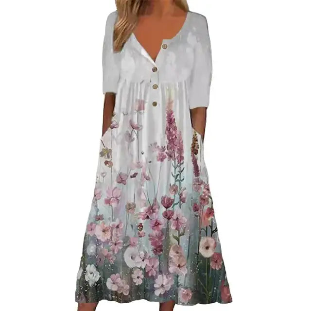 Printed midi dress with loose hem