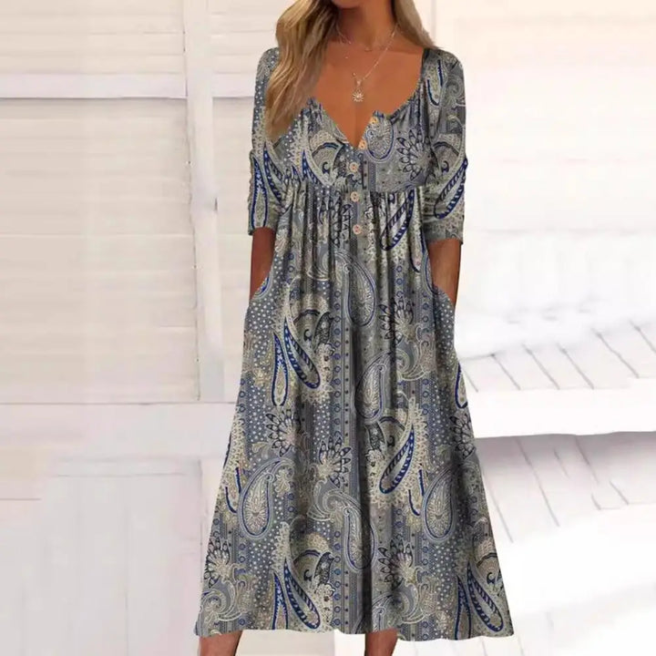 Printed midi dress with loose hem