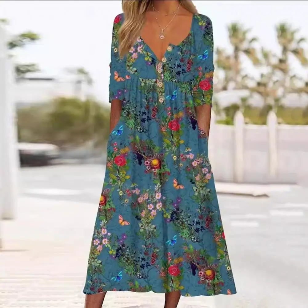 Printed midi dress with loose hem