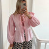 Slim-fit lace-up shirt with bow tie for women