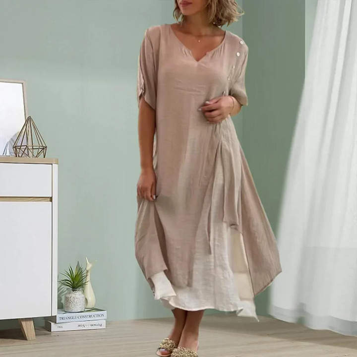 Comfortable, loose dress with V-neckline