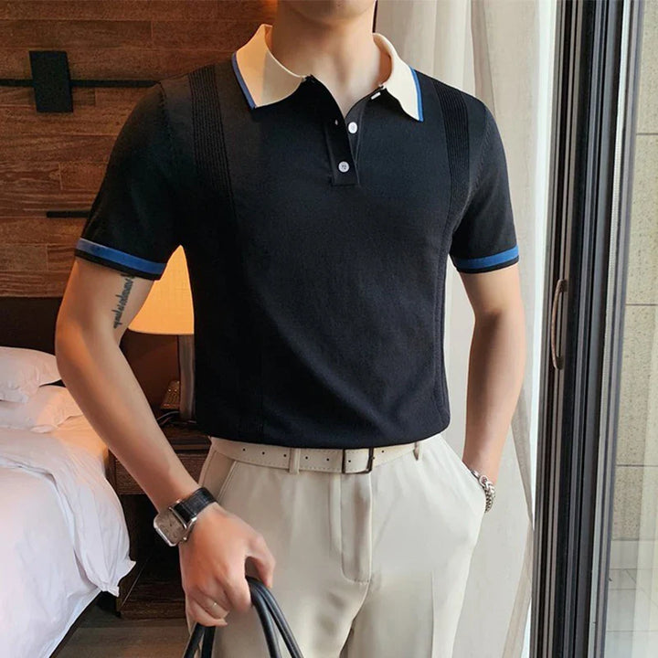 Polo shirt with ribbed cuffs and contrast collar