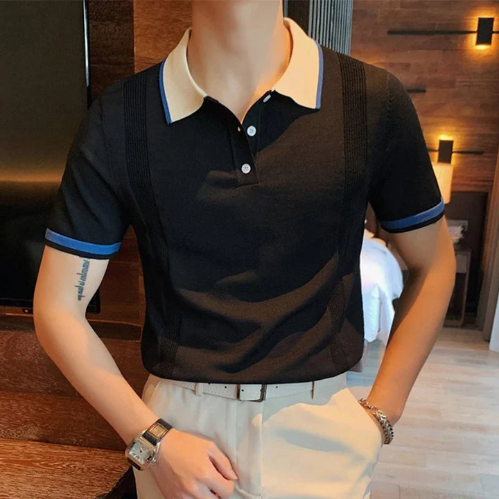 Polo shirt with ribbed cuffs and contrast collar