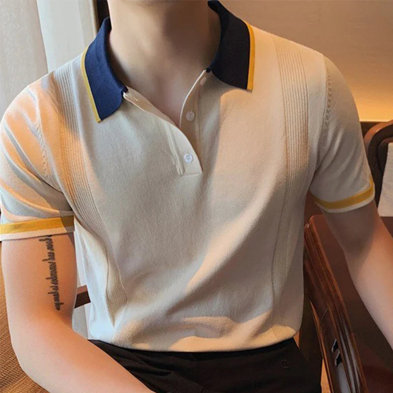 Polo shirt with ribbed cuffs and contrast collar