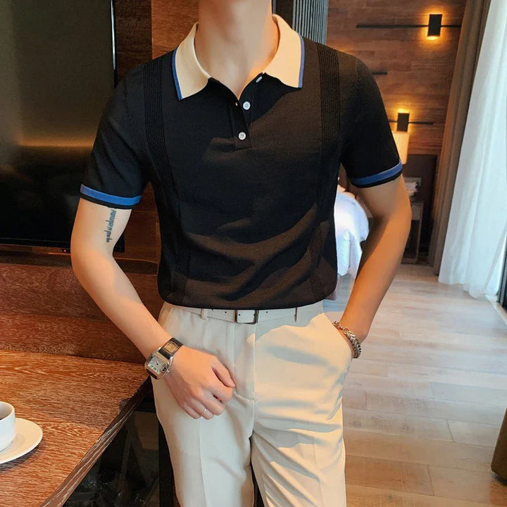 Polo shirt with ribbed cuffs and contrast collar