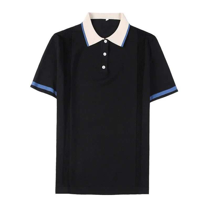 Polo shirt with ribbed cuffs and contrast collar