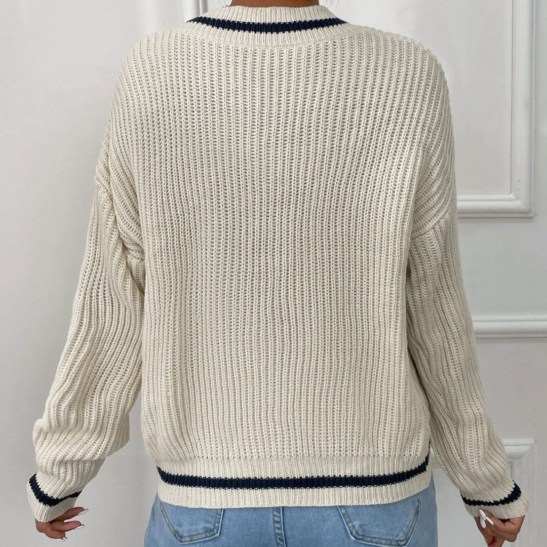 Sweater with patchwork V-neck