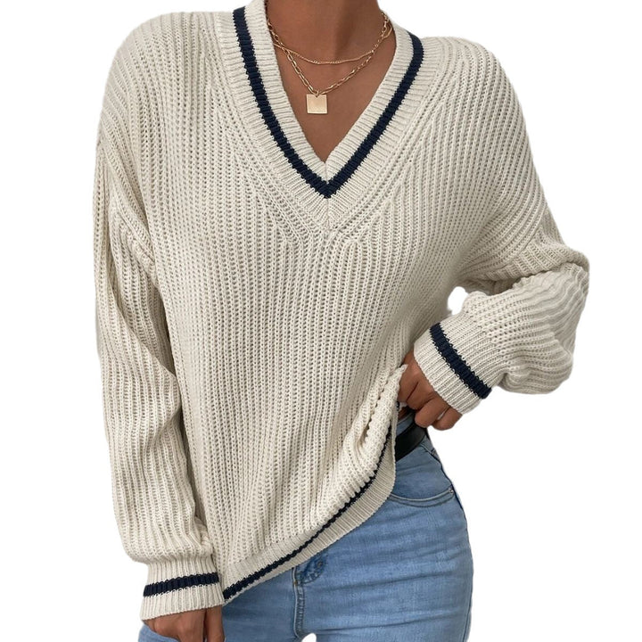 Sweater with patchwork V-neck