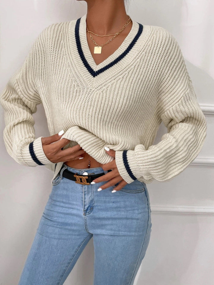 Jumper with patchwork V-neck