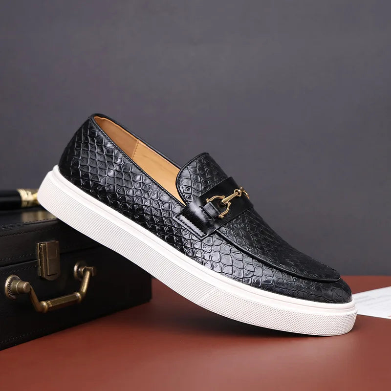 Embossed Embossed Leather Loafers