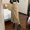 Korean-style midi skirt for women with pleats and side slit