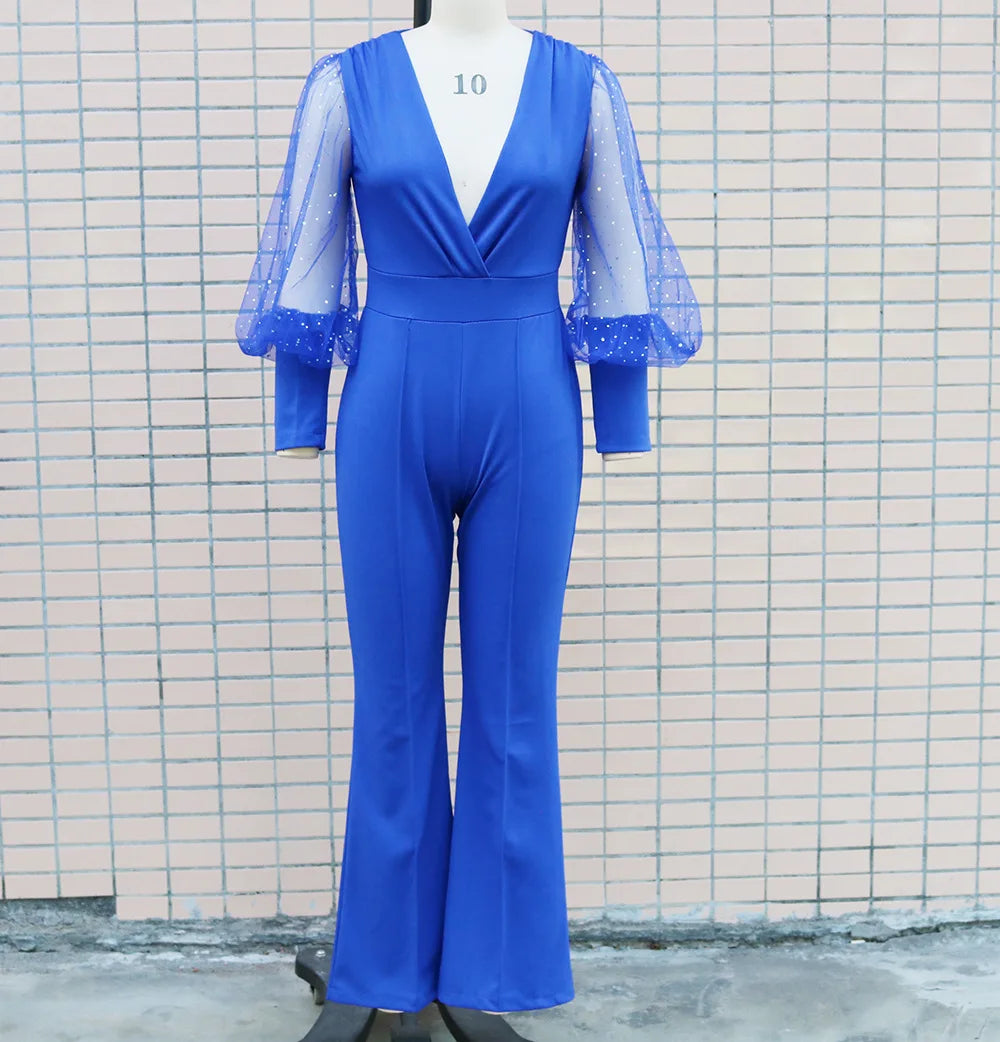 Jumpsuit with glitter and wide legs