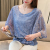 Chiffon blouse with cotton lace and butterfly flower pattern