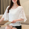 Chiffon blouse with cotton lace and butterfly flower pattern