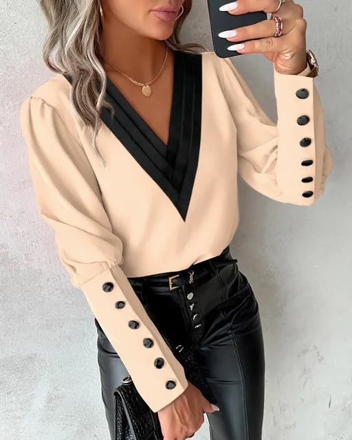 Elegant Blouse With V-Neck