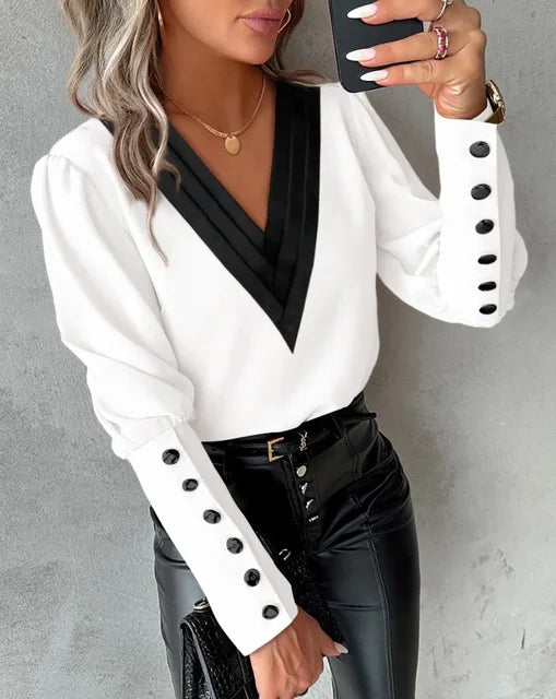 Elegant Blouse With V-Neck