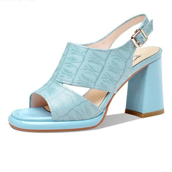 Leather sandals with square heel