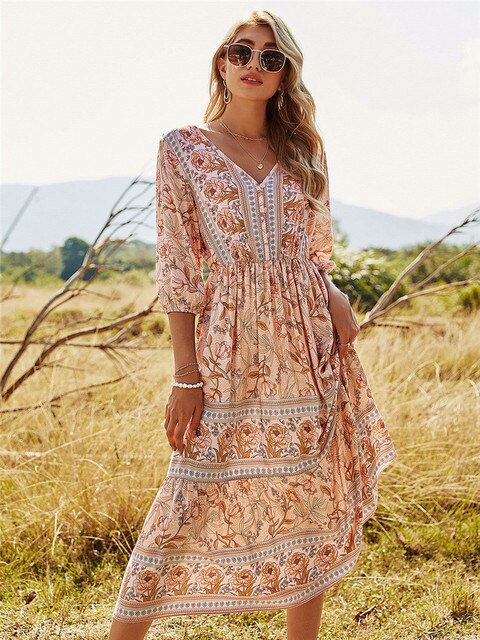 Bohemia dress with floral pattern