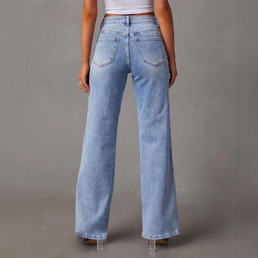 Women's - Wide-Leg High-Waisted Jeans - Denim - Stylish & Comfortable Fit