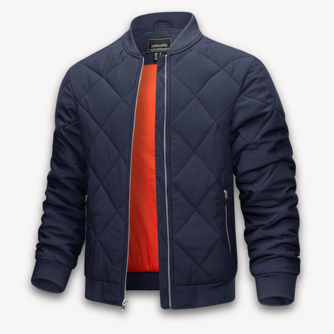 Men's - Lightweight Quilted Bomber Jacket - Stylish Polyester Outerwear for Casual Comfort