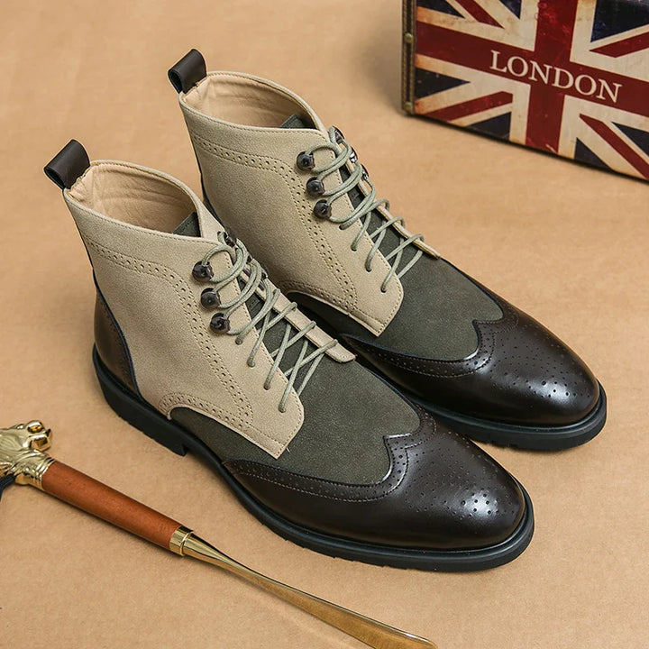 Two-coloured derby boots with robust sole