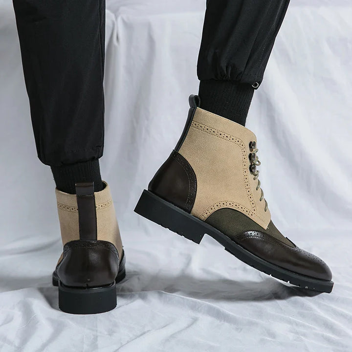 Two-coloured derby boots with robust sole