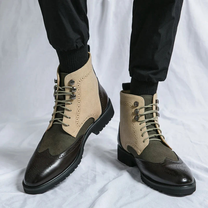 Two-coloured derby boots with robust sole