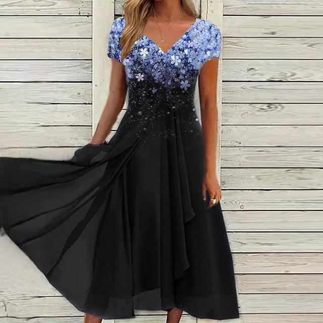 O-neck lace dress with half sleeves