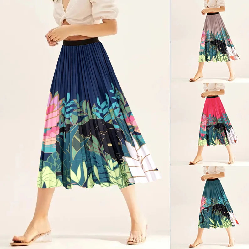 Pleated skirt with leaf pattern