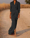 Women's - High-Waisted Floor Length Dress - Elegant Design with Open Slit - Perfect for Special Occasions