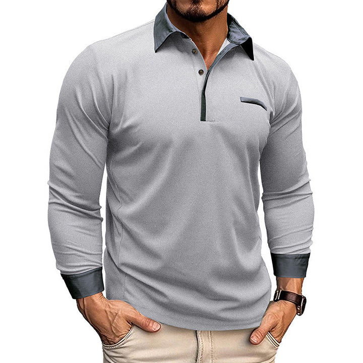 Long-sleeved men's polo shirt with lapels