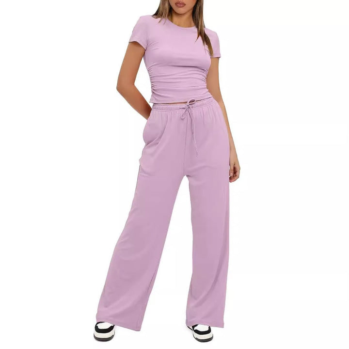 Women's - Elegant Short Sleeve Minimalist Two-Piece Set - Chic Style for Effortless Fashion - Perfect for Everyday Wear