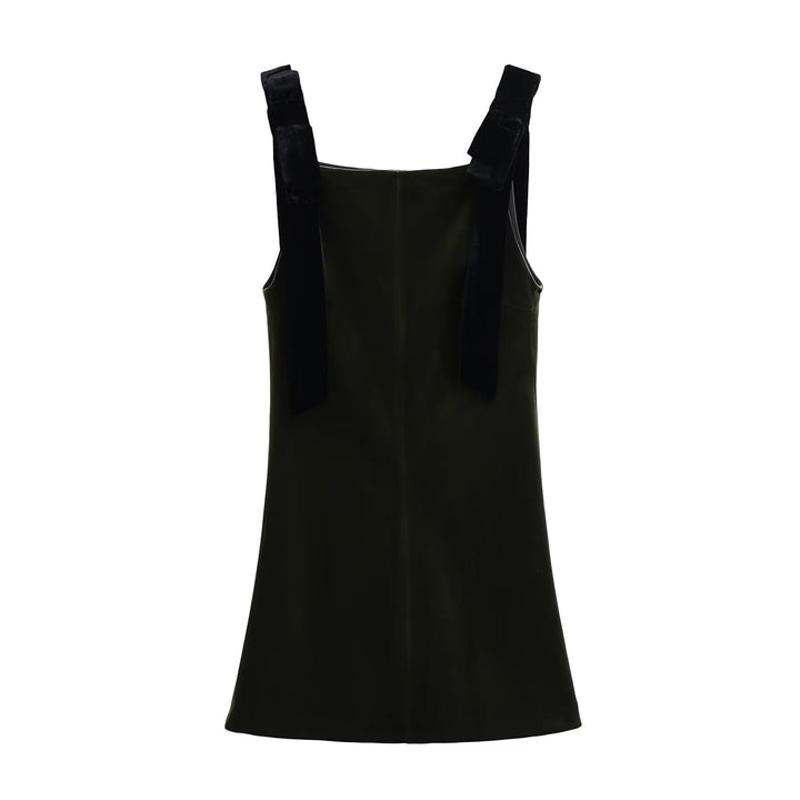 Women's - Short Dress - Velvet Strap with Bow Decoration - Elegant and Stylish Outfit for Any Occasion