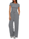 Women's - Elegant Short Sleeve Minimalist Two-Piece Set - Chic Style for Effortless Fashion - Perfect for Everyday Wear