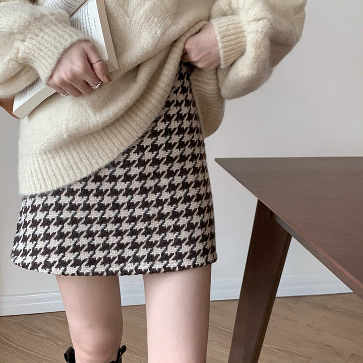 Modern houndstooth classic style A-line skirt