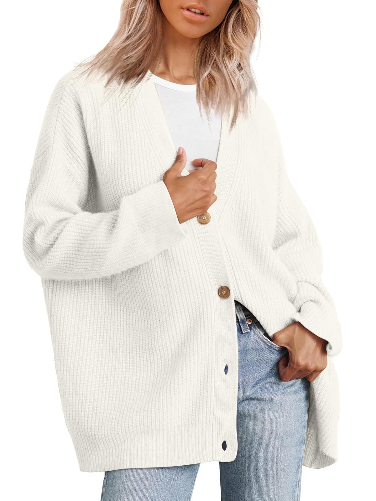 Women's - Striped Button-Up Knit Cardigan - Relaxed Fit